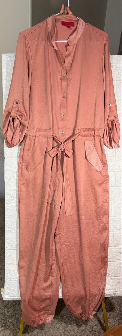 Jennifer Lopez Women’s XL Blush Pink Utility Jogger Jumpsuit Tie Waist